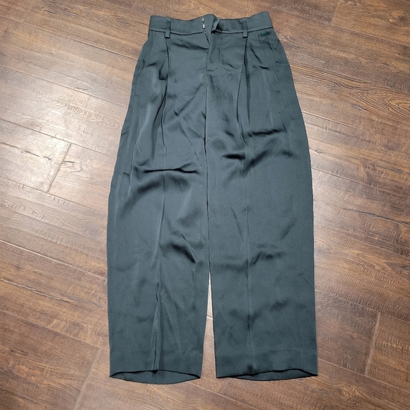 Vince Satin Wide Leg Pleated Pants Slacks Emerald Green Size 0 - Picture 3 of 12